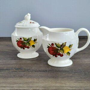 Wedgwood Drury Lane Creamer & Sugar Bowl, Lemon Pomegranates Fruit, c.1962-69